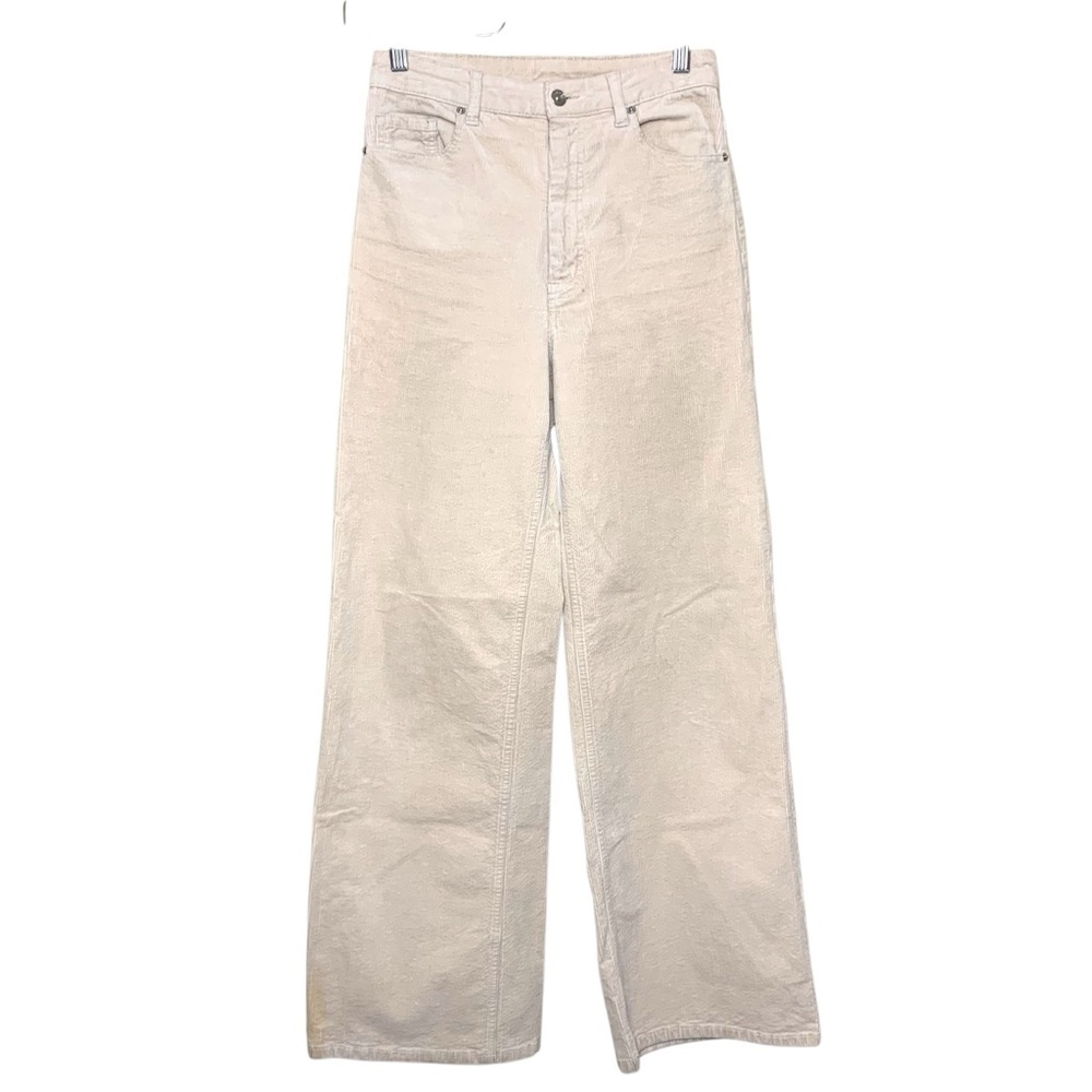 Beige Wide-Leg Corduroy Pants High Rise Sz 6 Cotton Minimalist Casual Trousers